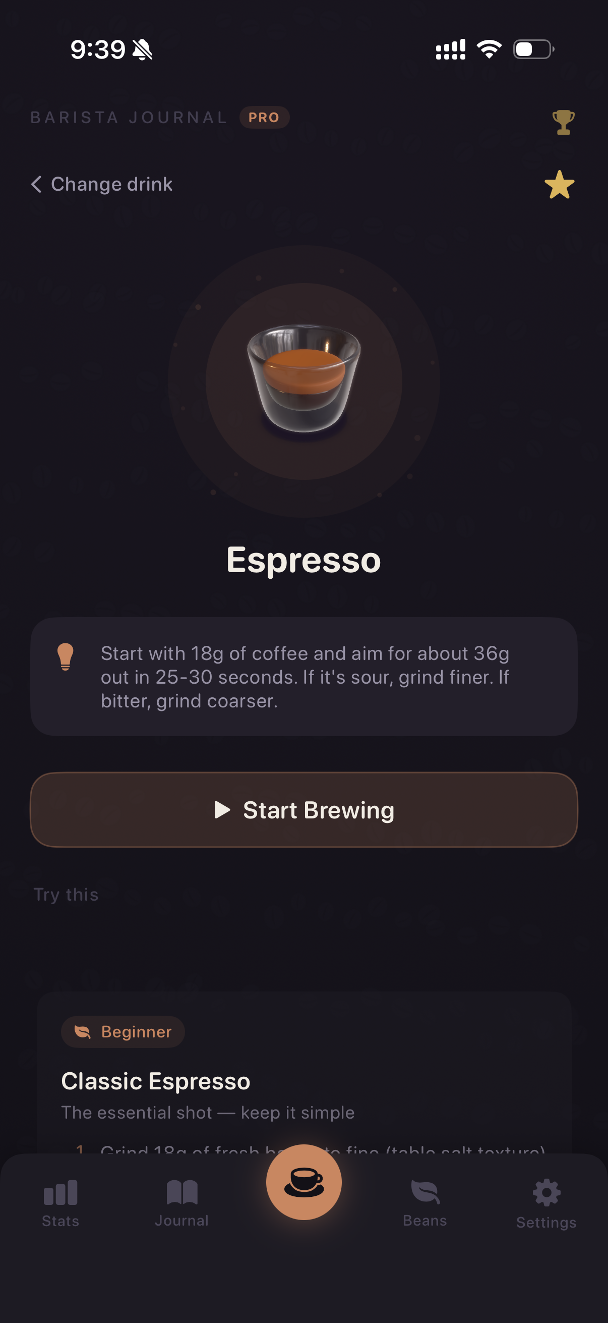Barista Journal statistics and trends screen